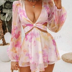 Shein Floral Dress with Waist cutout and tie back